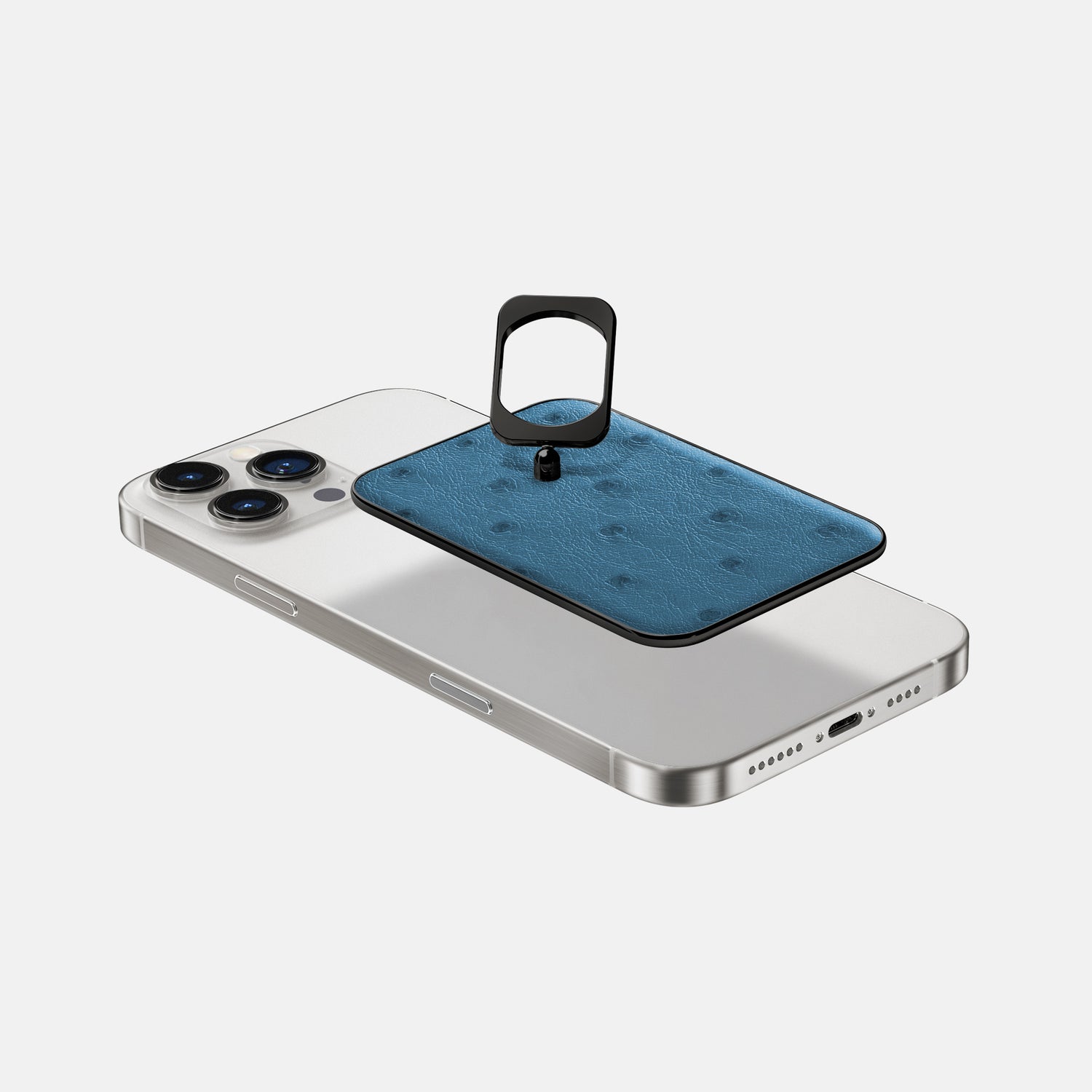 Blue-Jeans iPhone 16 Pro MagSafe Ring Ostrich with Black Metal -4 | Blue-Jeans-Black