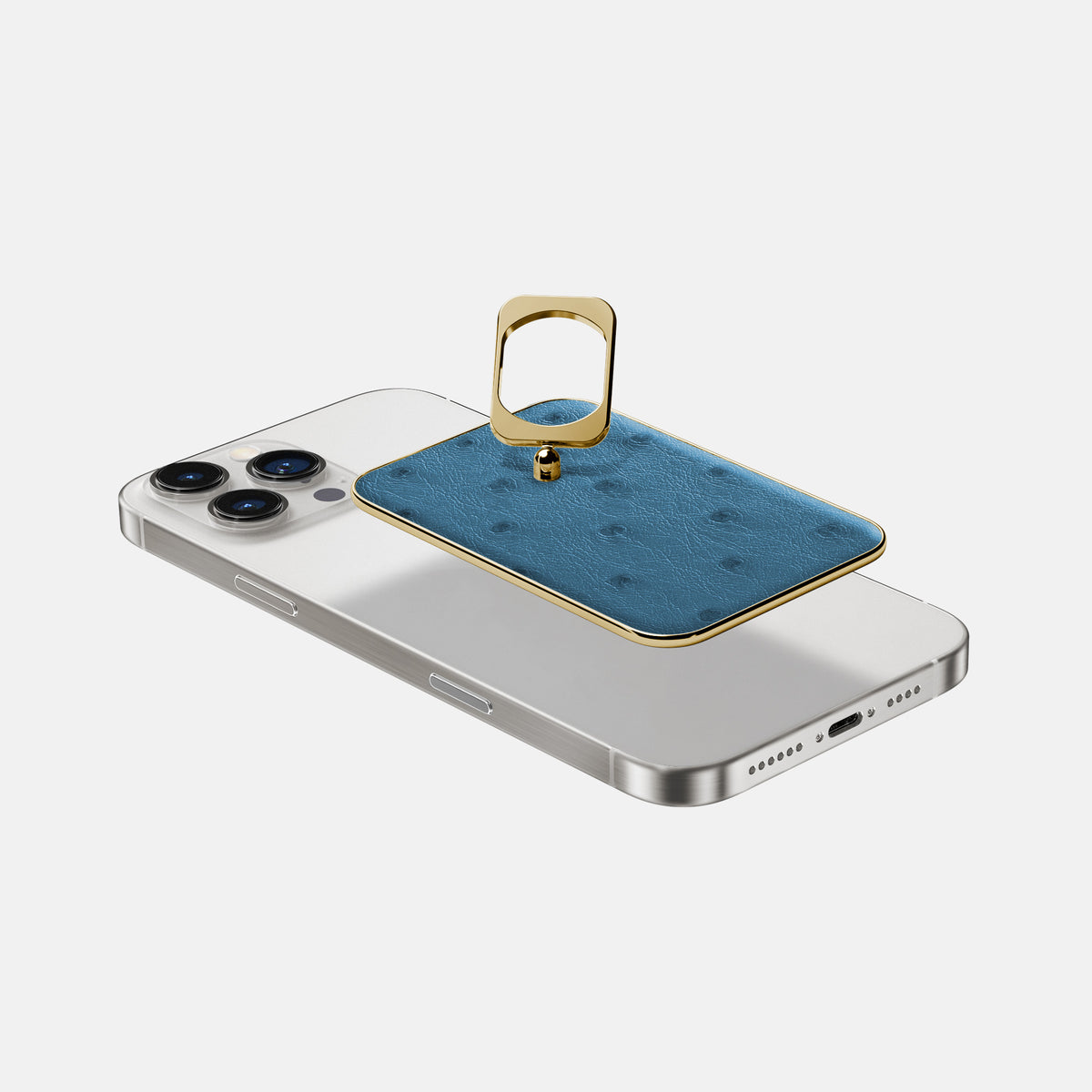 Blue-Jeans iPhone 16 Pro MagSafe Ring Ostrich with Gold Metal -4 | Blue-Jeans-Gold