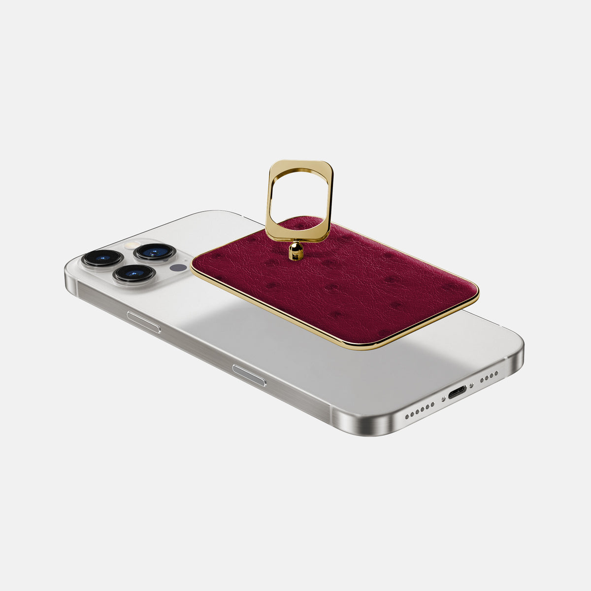 Bordeaux iPhone 16 Pro MagSafe Ring Ostrich with Gold Metal -4 | Bordeaux-Gold