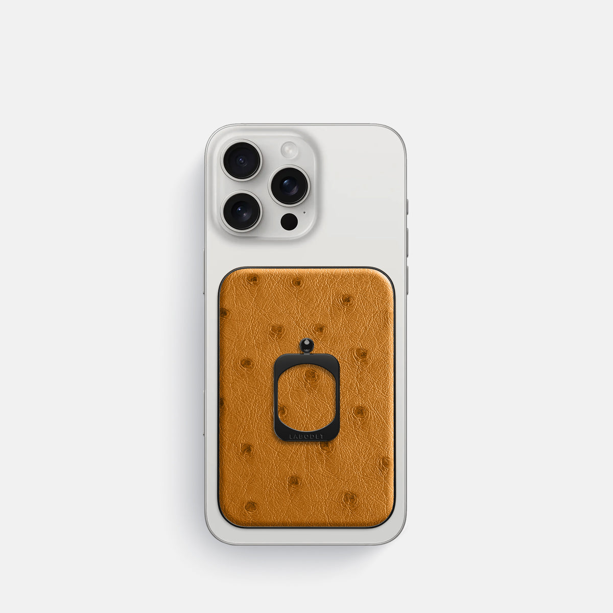 Chestnut iPhone 16 Pro MagSafe Ring Ostrich with Black Metal -2 | Chestnut-Black