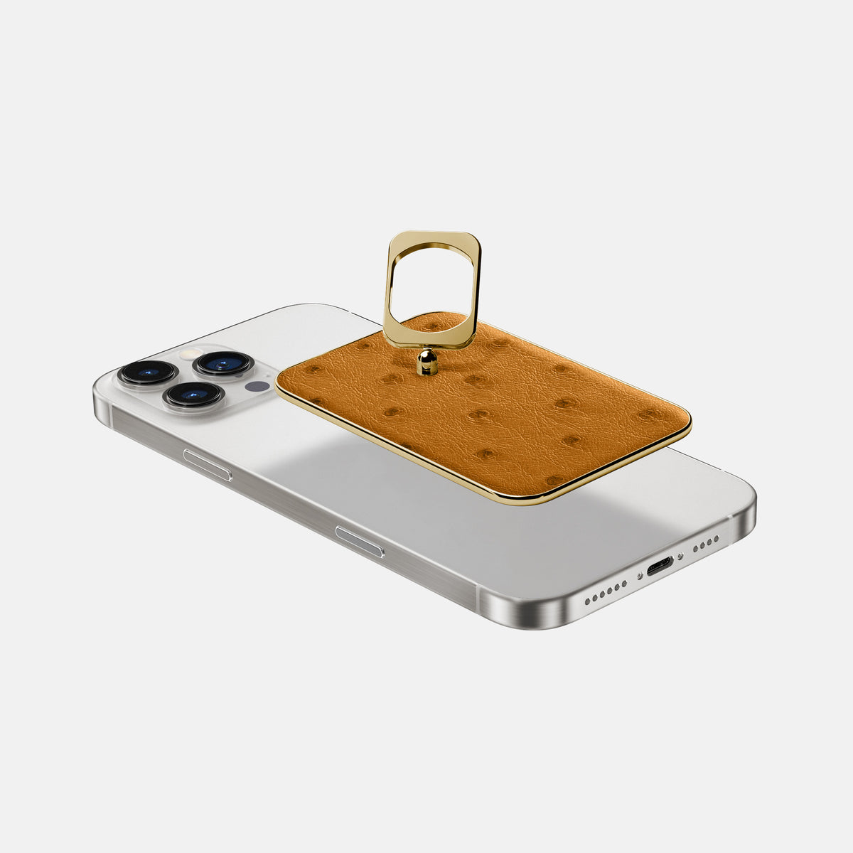 Chestnut iPhone 16 Pro MagSafe Ring Ostrich with Gold Metal -4 | Chestnut-Gold