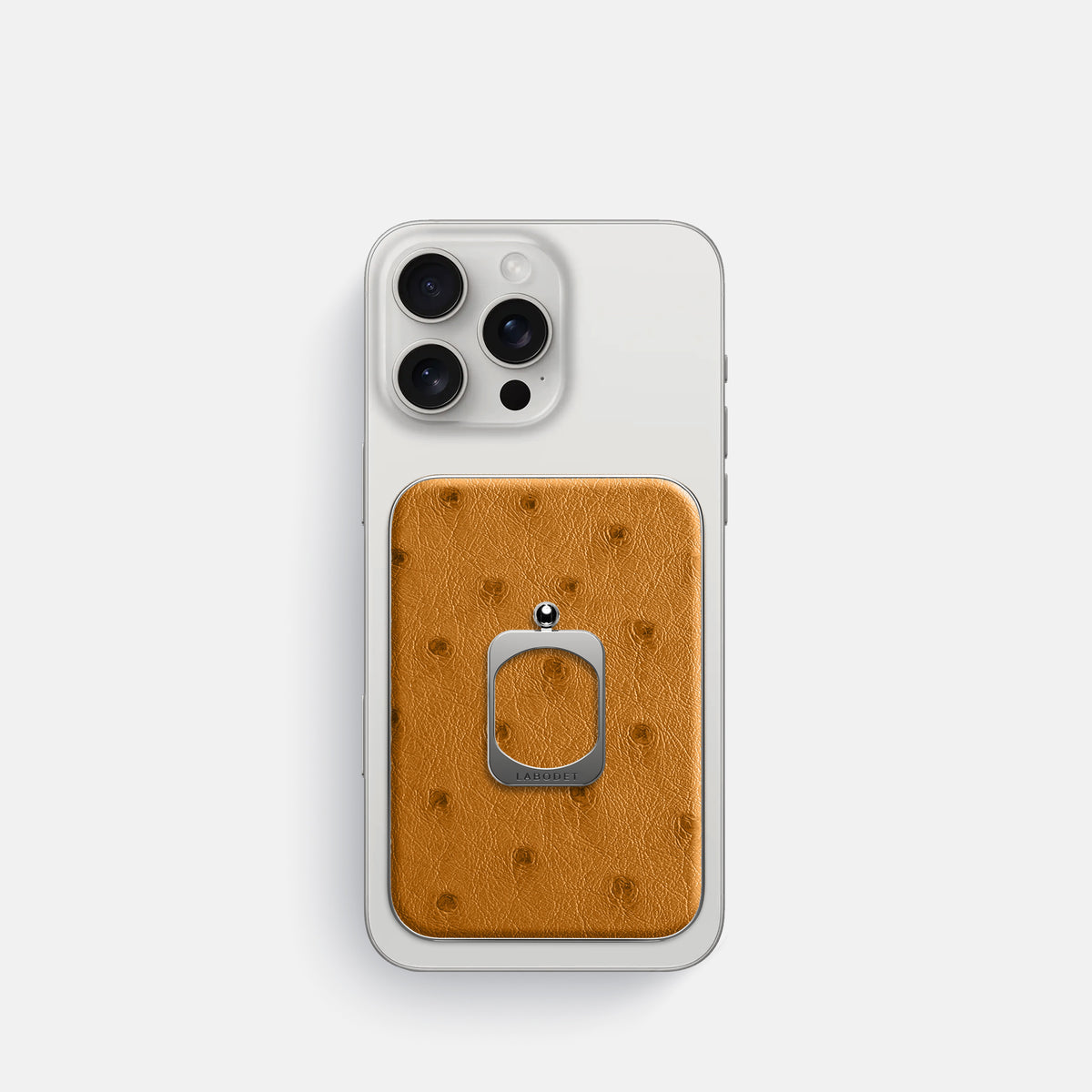 Chestnut iPhone 16 Pro MagSafe Ring Ostrich with Steel Metal -2 | Chestnut-Steel