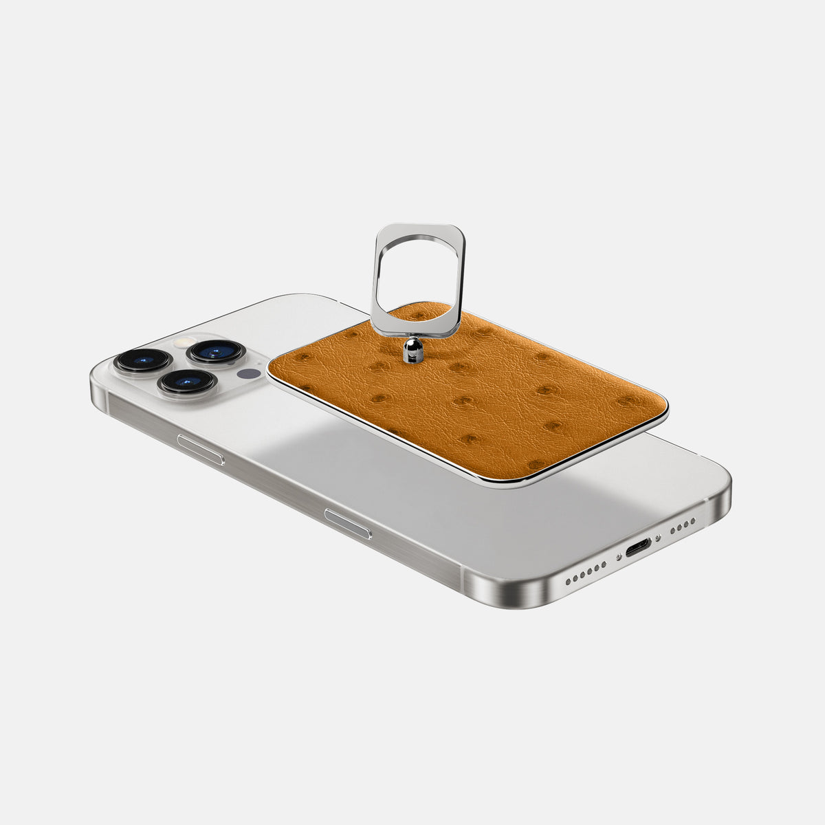 Chestnut iPhone 16 Pro MagSafe Ring Ostrich with Steel Metal -4 | Chestnut-Steel