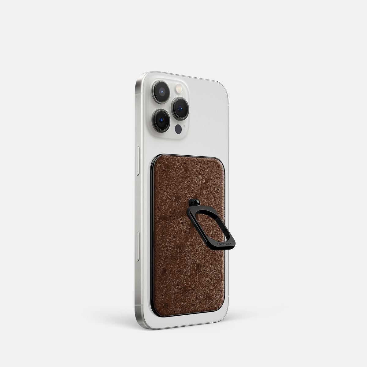 Chocolate iPhone 16 Pro MagSafe Ring Ostrich with Black Metal -1 | Chocolate-Black