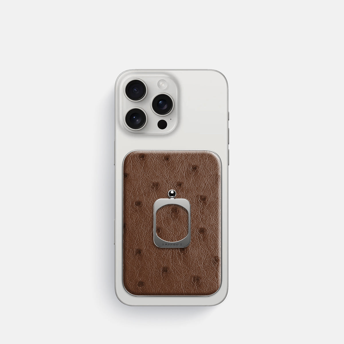 Chocolate iPhone 16 Pro MagSafe Ring Ostrich with Steel Metal -2 | Chocolate-Steel