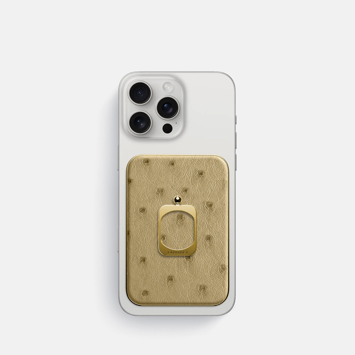 Desert-Sand iPhone 16 Pro MagSafe Ring Ostrich with Gold Metal -2 | Desert-Sand-Gold