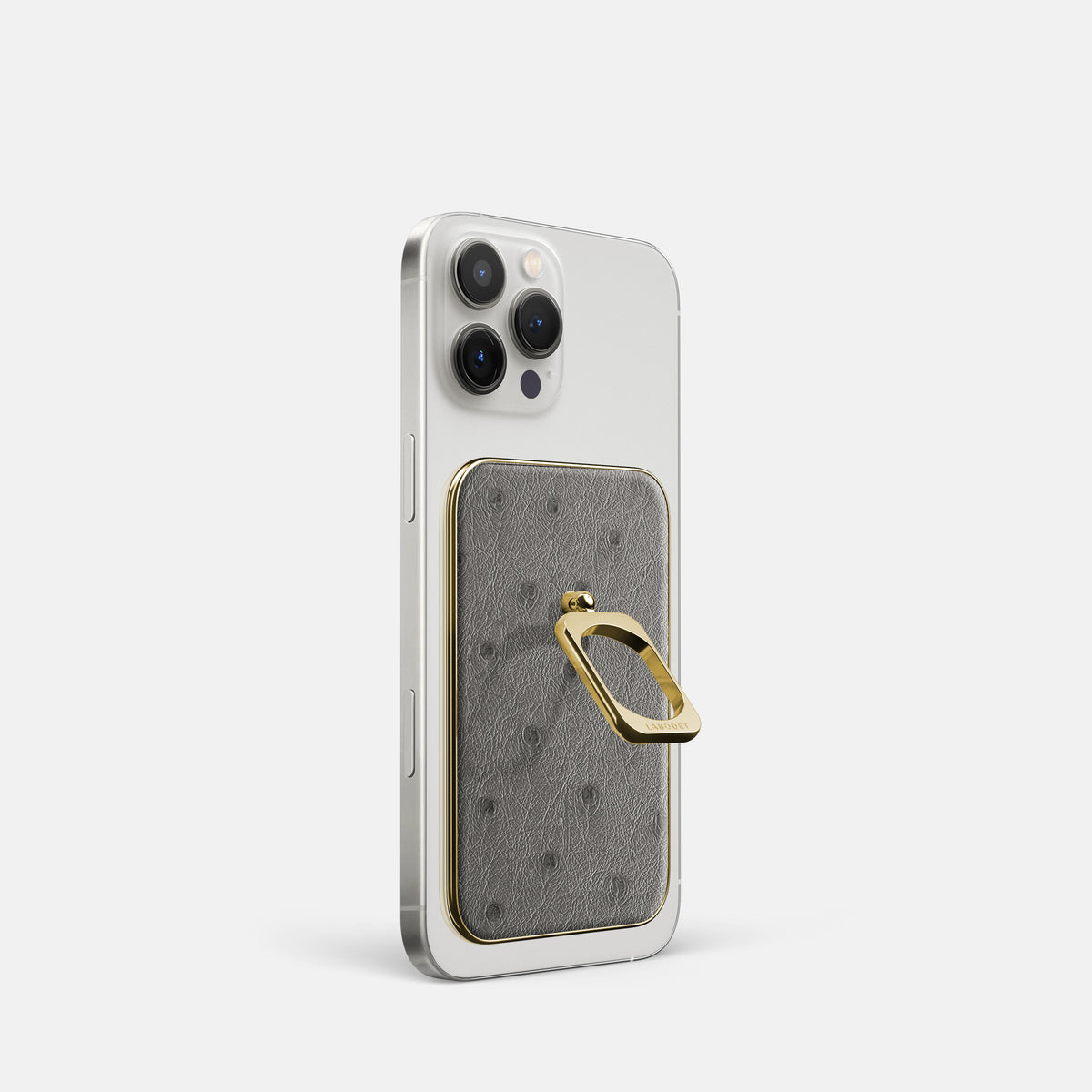 Grey iPhone 16 Pro MagSafe Ring Ostrich with Gold Metal -1 | Grey-Gold