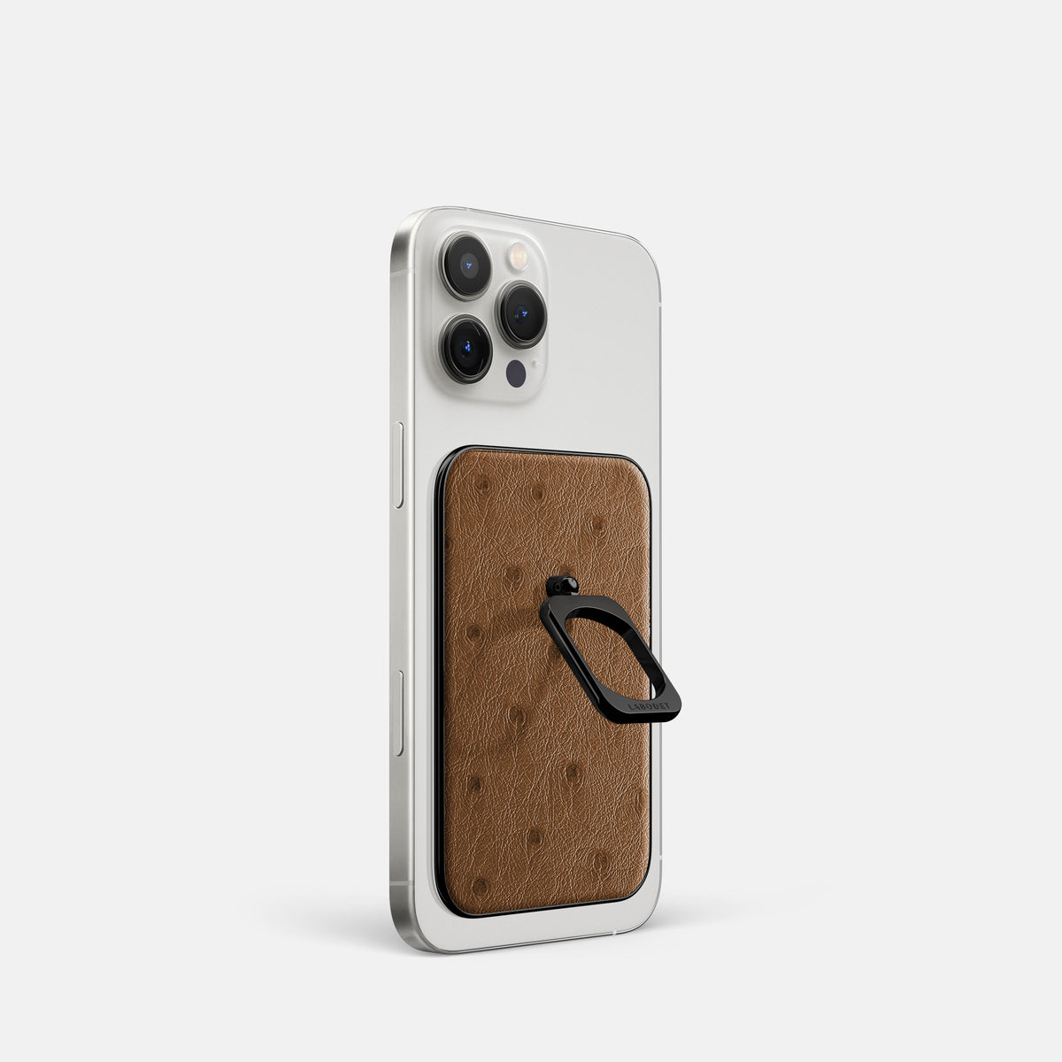 Medium-Brown iPhone 16 Pro MagSafe Ring Ostrich with Black Metal -1 | Medium-Brown-Black