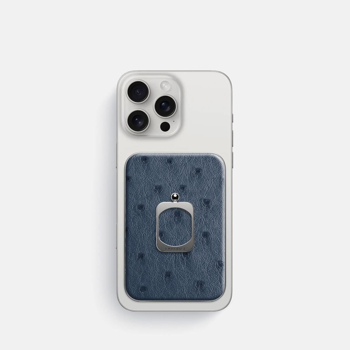 Navy-Blue iPhone 16 Pro MagSafe Ring Ostrich with Steel Metal -2 | Navy-Blue-Steel