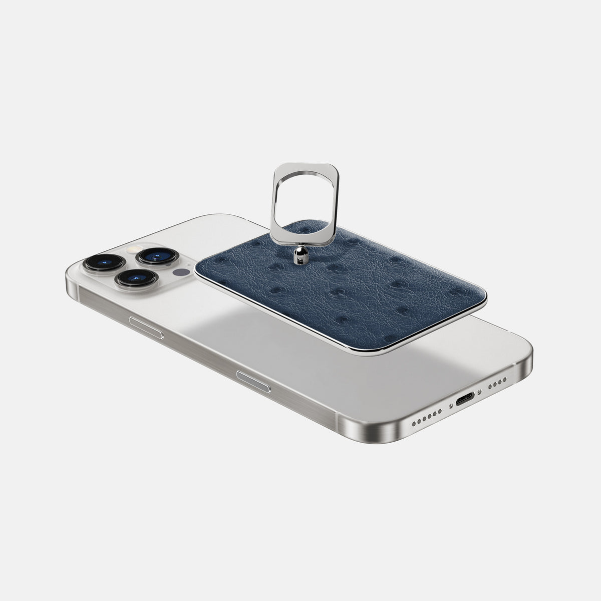 Navy-Blue iPhone 16 Pro MagSafe Ring Ostrich with Steel Metal -4 | Navy-Blue-Steel