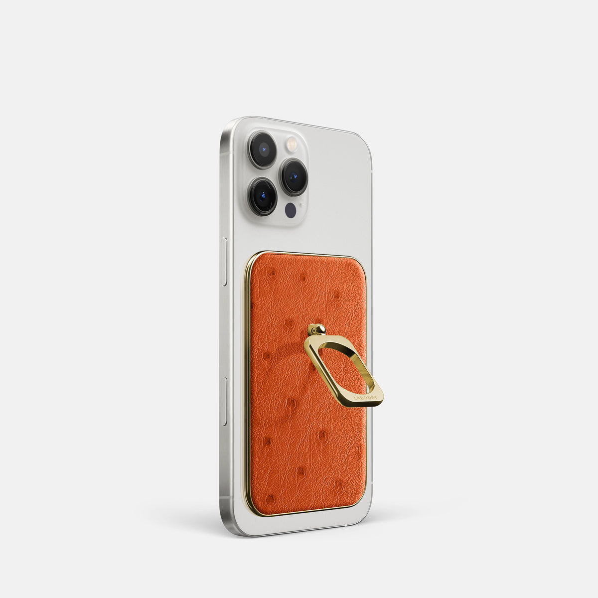 Orange iPhone 16 Pro MagSafe Ring Ostrich with Gold Metal -1 | Orange-Gold