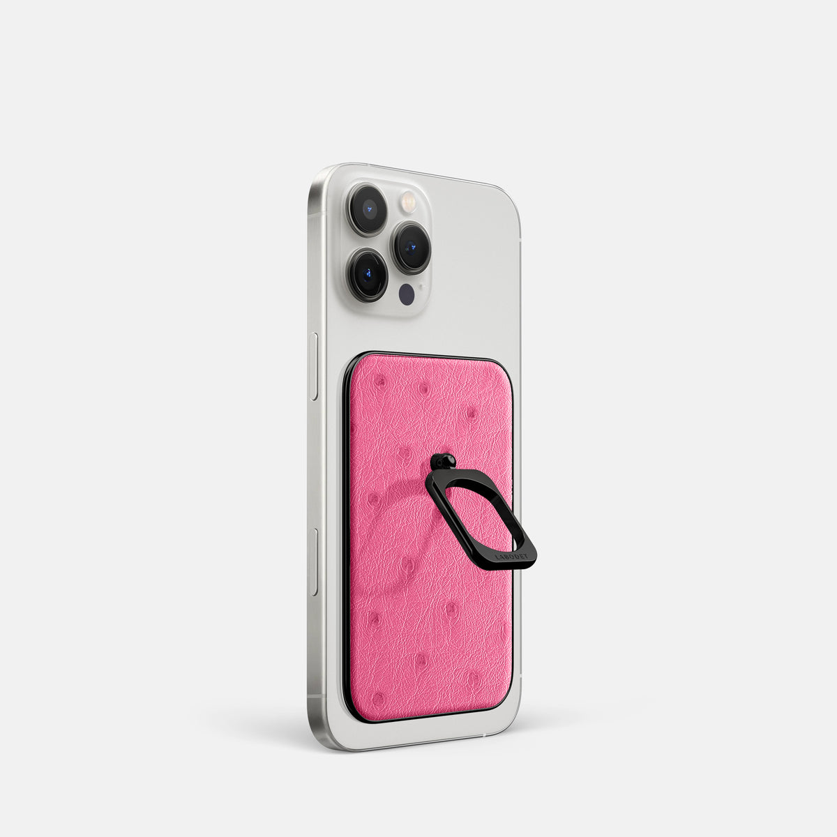 Pink iPhone 16 Pro MagSafe Ring Ostrich with Black Metal -1 | Pink-Black