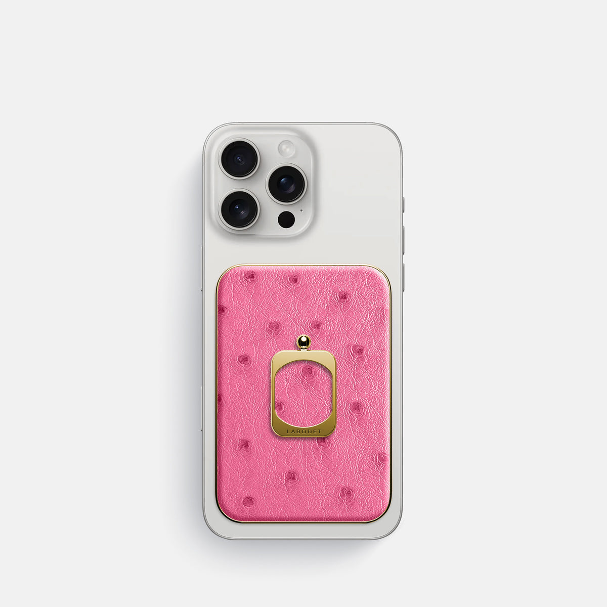 Pink iPhone 16 Pro MagSafe Ring Ostrich with Gold Metal -2 | Pink-Gold