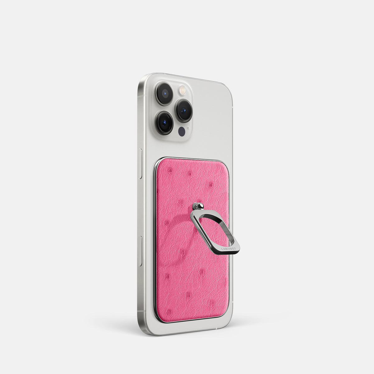 Pink iPhone 16 Pro MagSafe Ring Ostrich with Steel Metal -1 | Pink-Steel