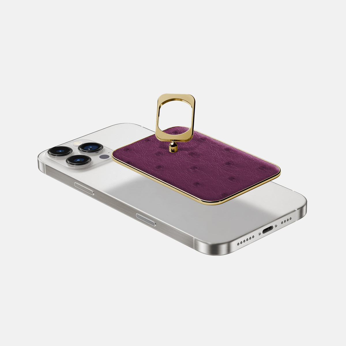 Purple iPhone 16 Pro MagSafe Ring Ostrich with Gold Metal -4 | Purple-Gold