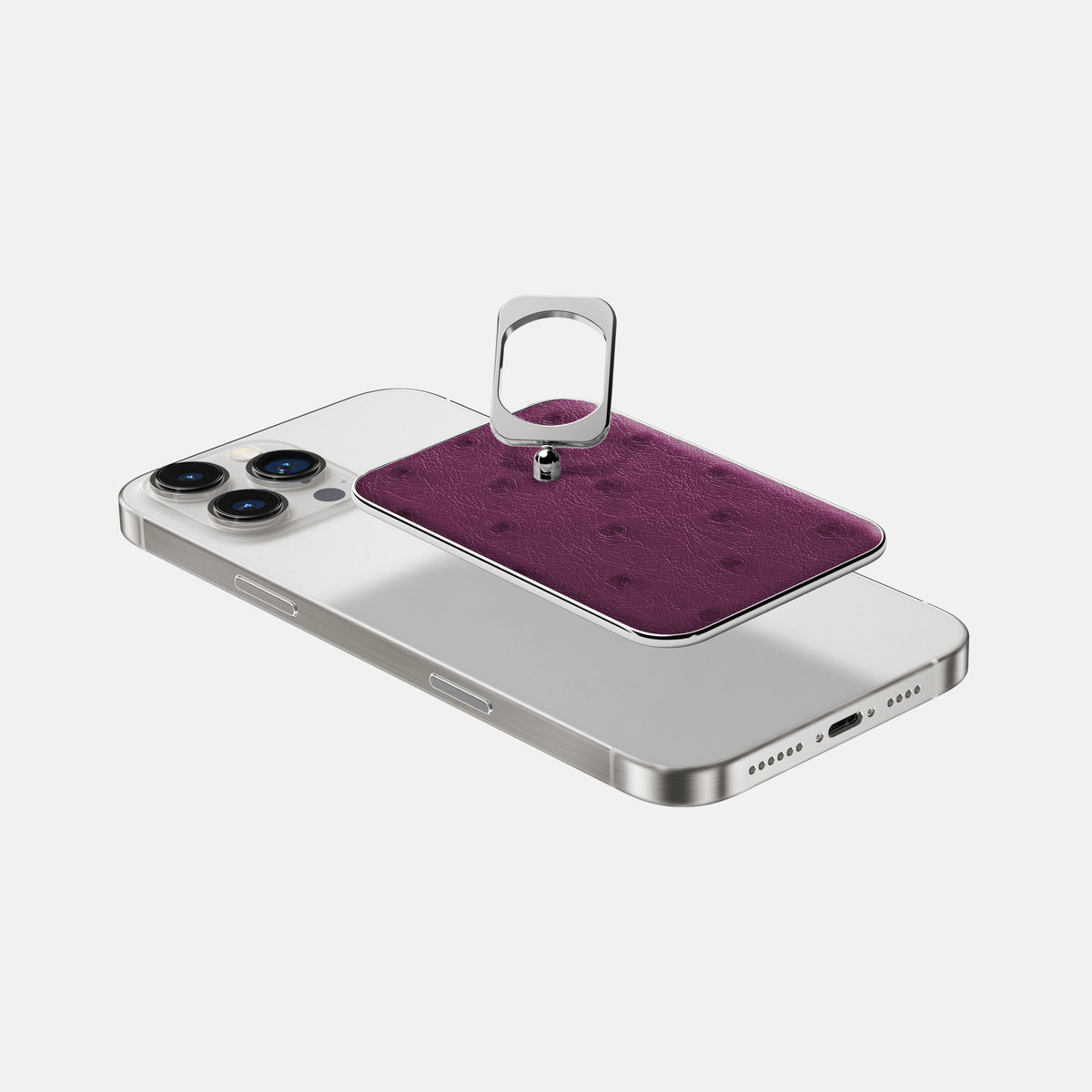 Purple iPhone 16 Pro MagSafe Ring Ostrich with Steel Metal -4 | Purple-Steel