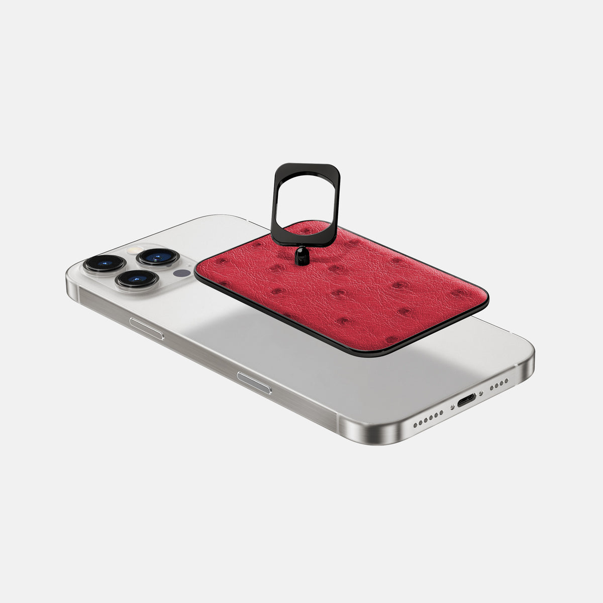 Red iPhone 16 Pro MagSafe Ring Ostrich with Black Metal -4 | Red-Black