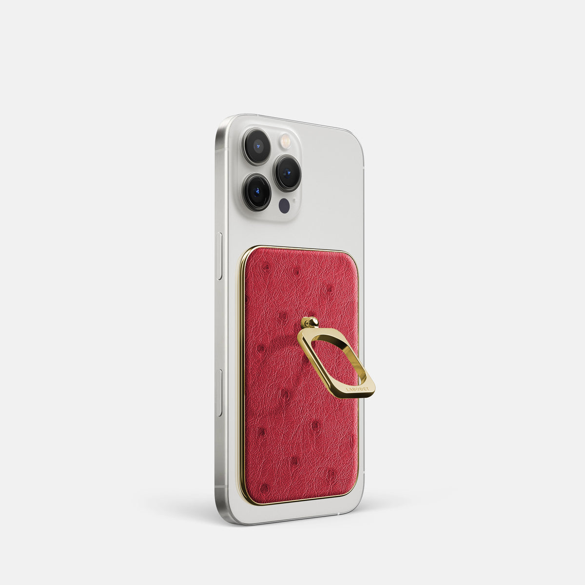 Red iPhone 16 Pro MagSafe Ring Ostrich with Gold Metal -1 | Red-Gold