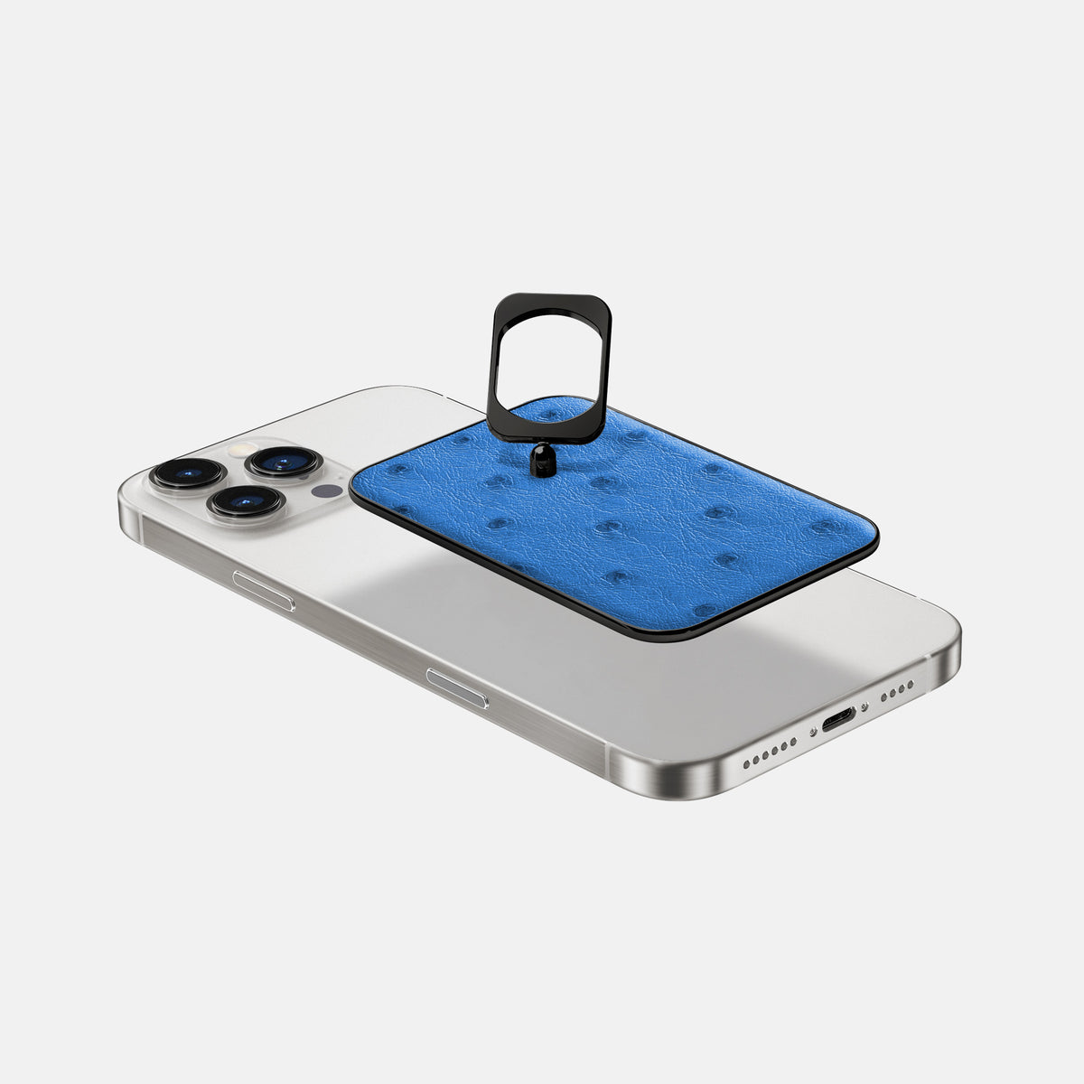 Royal-Blue iPhone 16 Pro MagSafe Ring Ostrich with Black Metal -4 | Royal-Blue-Black