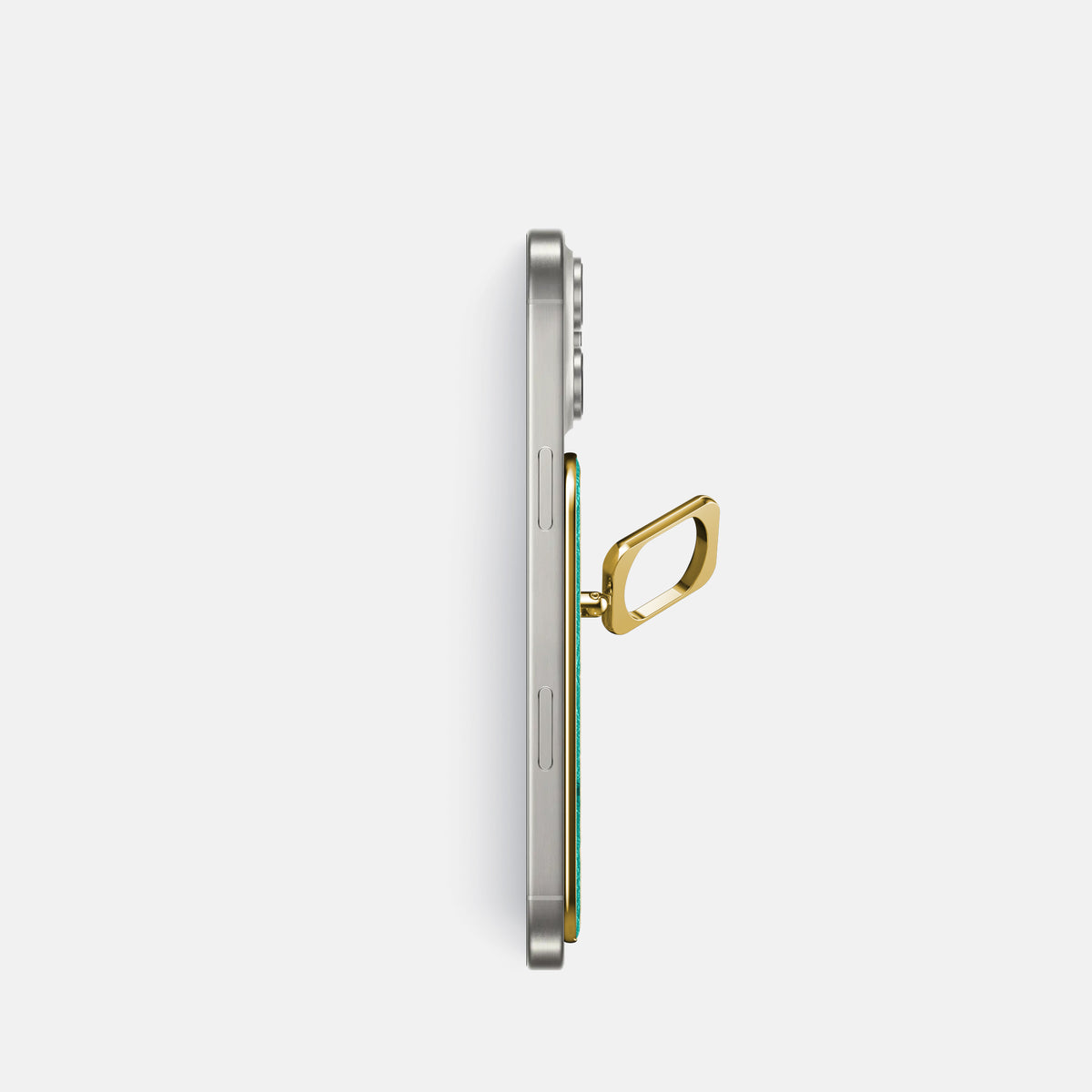 Turquoise iPhone 16 Pro MagSafe Ring Ostrich with Gold Metal -3 | Turquoise-Gold