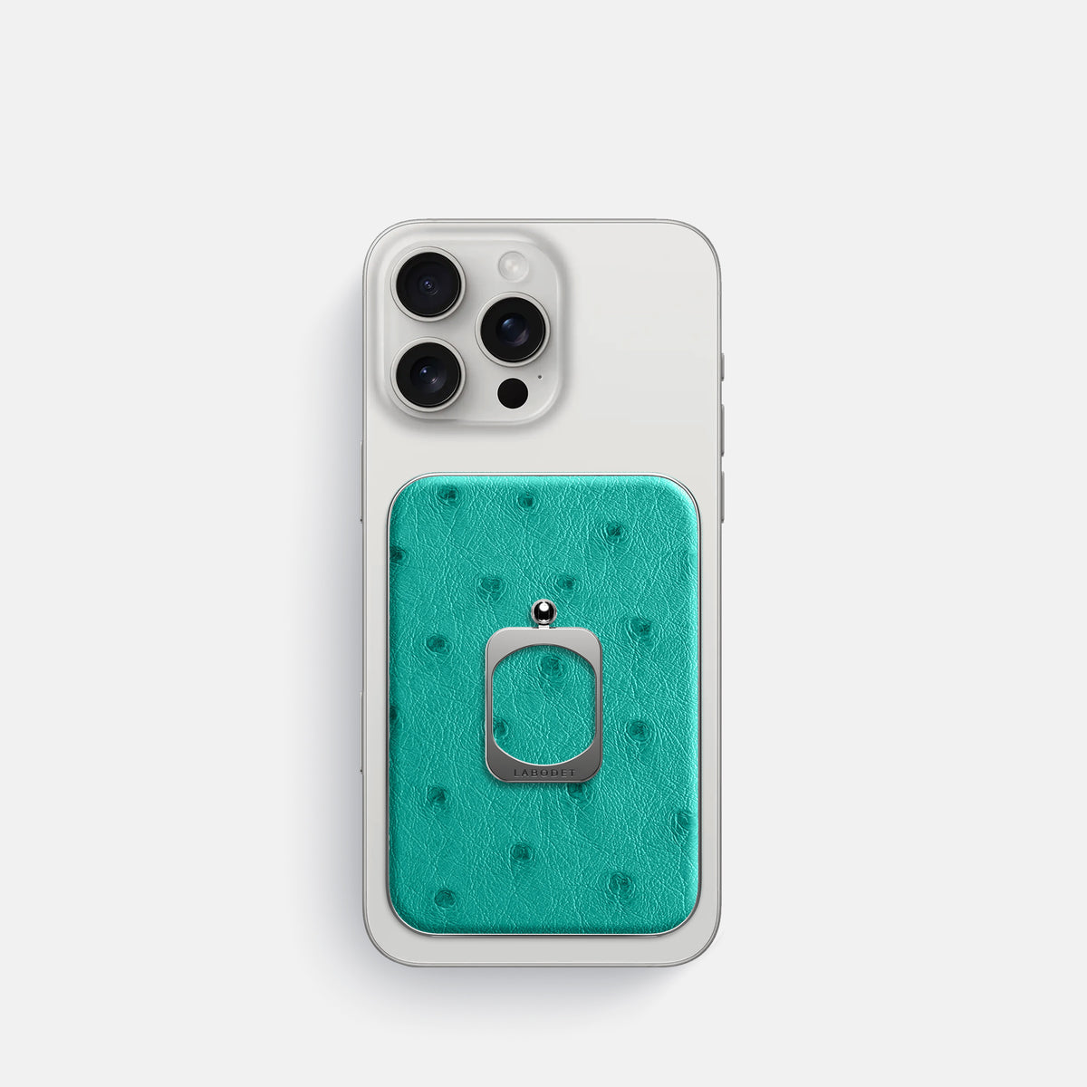 Turquoise iPhone 16 Pro MagSafe Ring Ostrich with Steel Metal -2 | Turquoise-Steel