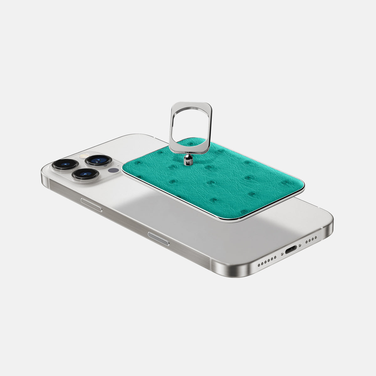 Turquoise iPhone 16 Pro MagSafe Ring Ostrich with Steel Metal -4 | Turquoise-Steel