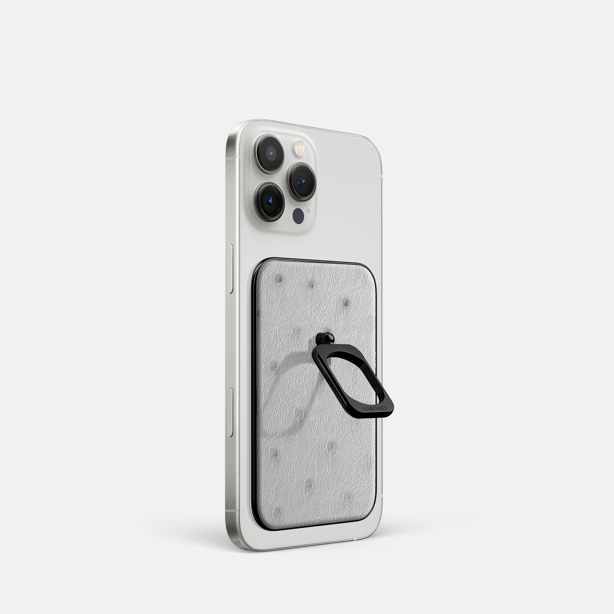 White iPhone 16 Pro MagSafe Ring Ostrich with Black Metal -1 | White-Black