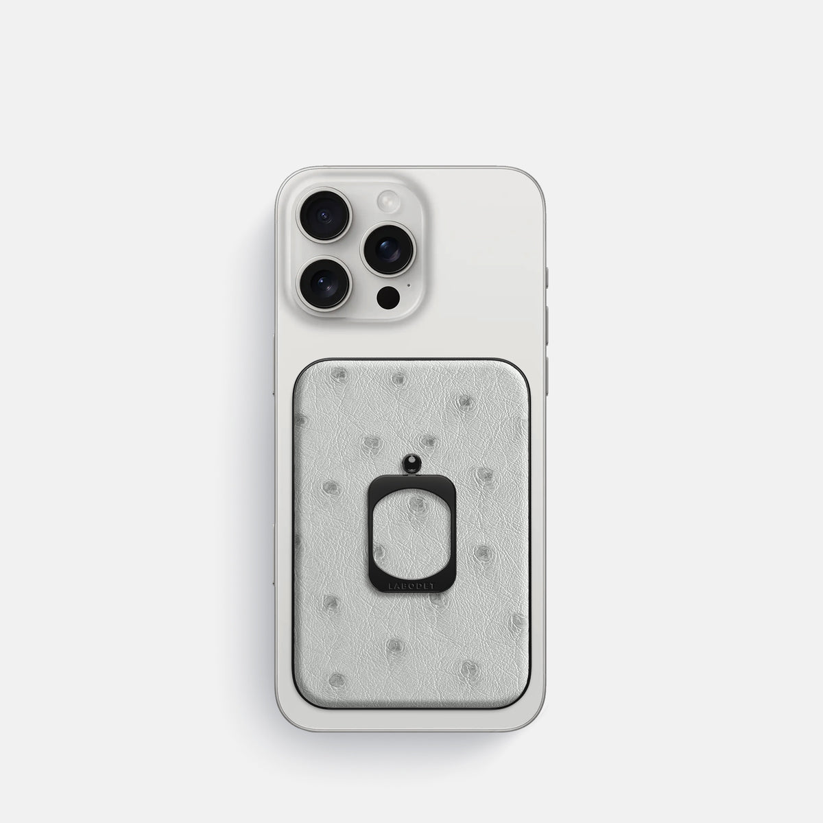 White iPhone 16 Pro MagSafe Ring Ostrich with Black Metal -2 | White-Black