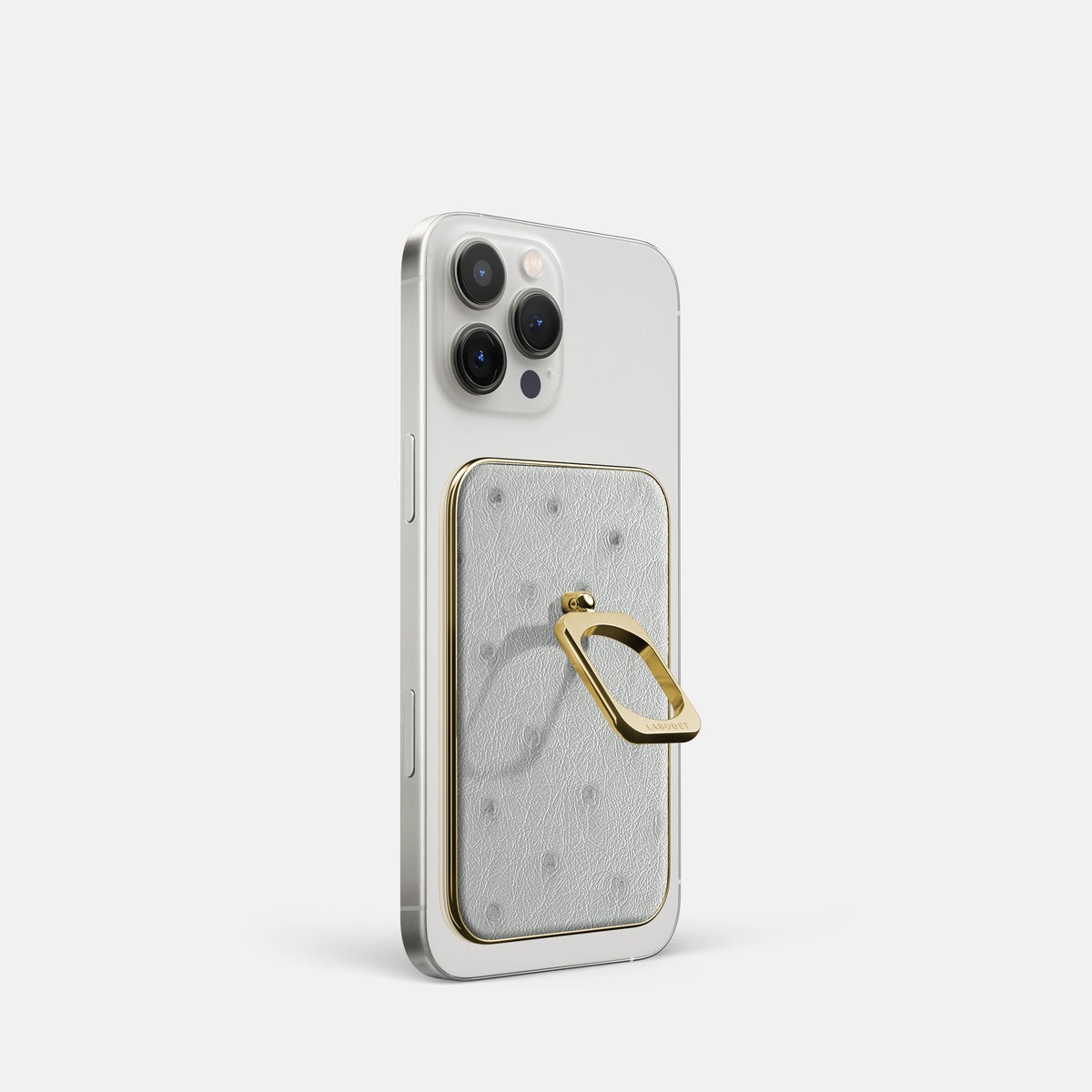 White iPhone 16 Pro MagSafe Ring Ostrich with Gold Metal -1 | White-Gold