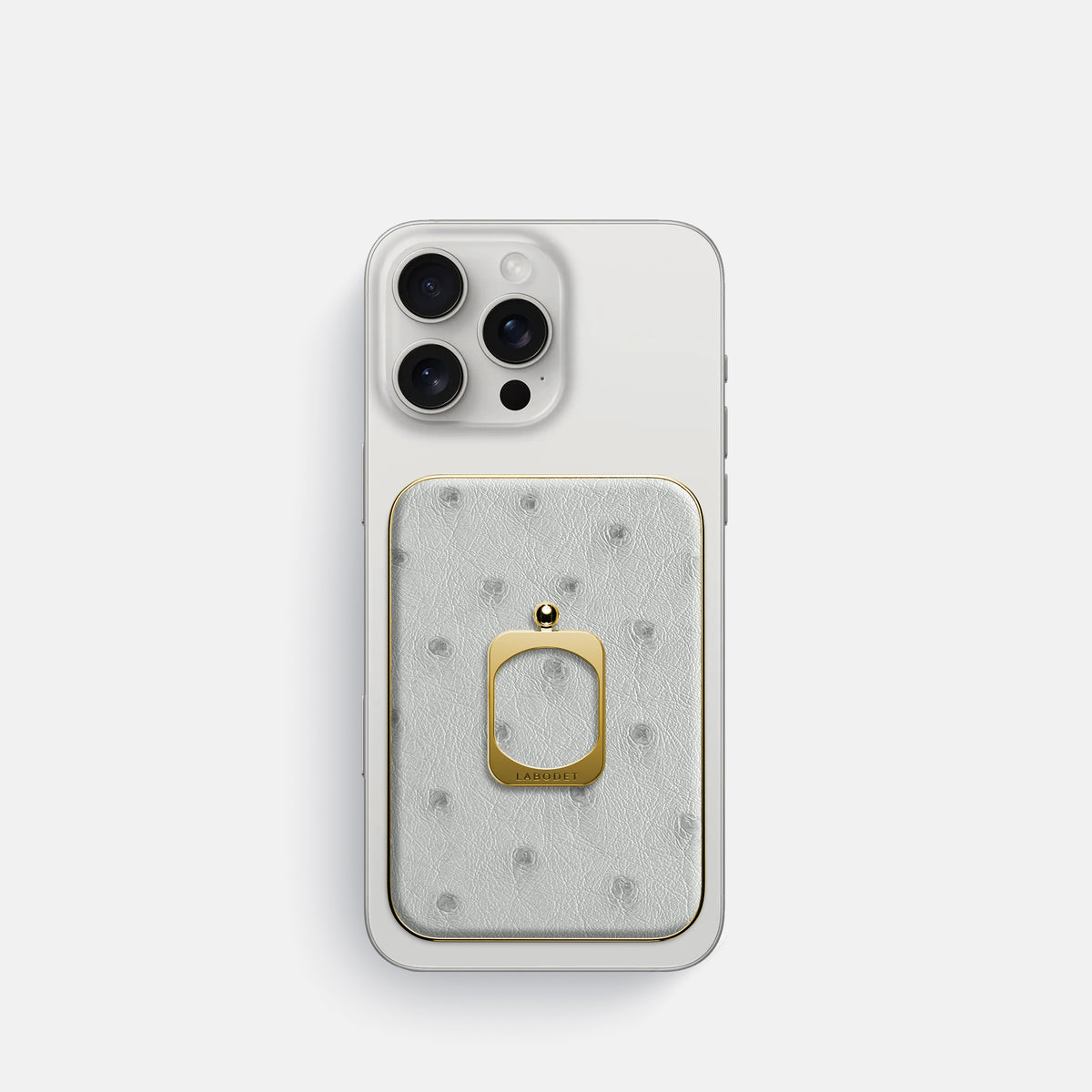 White iPhone 16 Pro MagSafe Ring Ostrich with Gold Metal -2 | White-Gold
