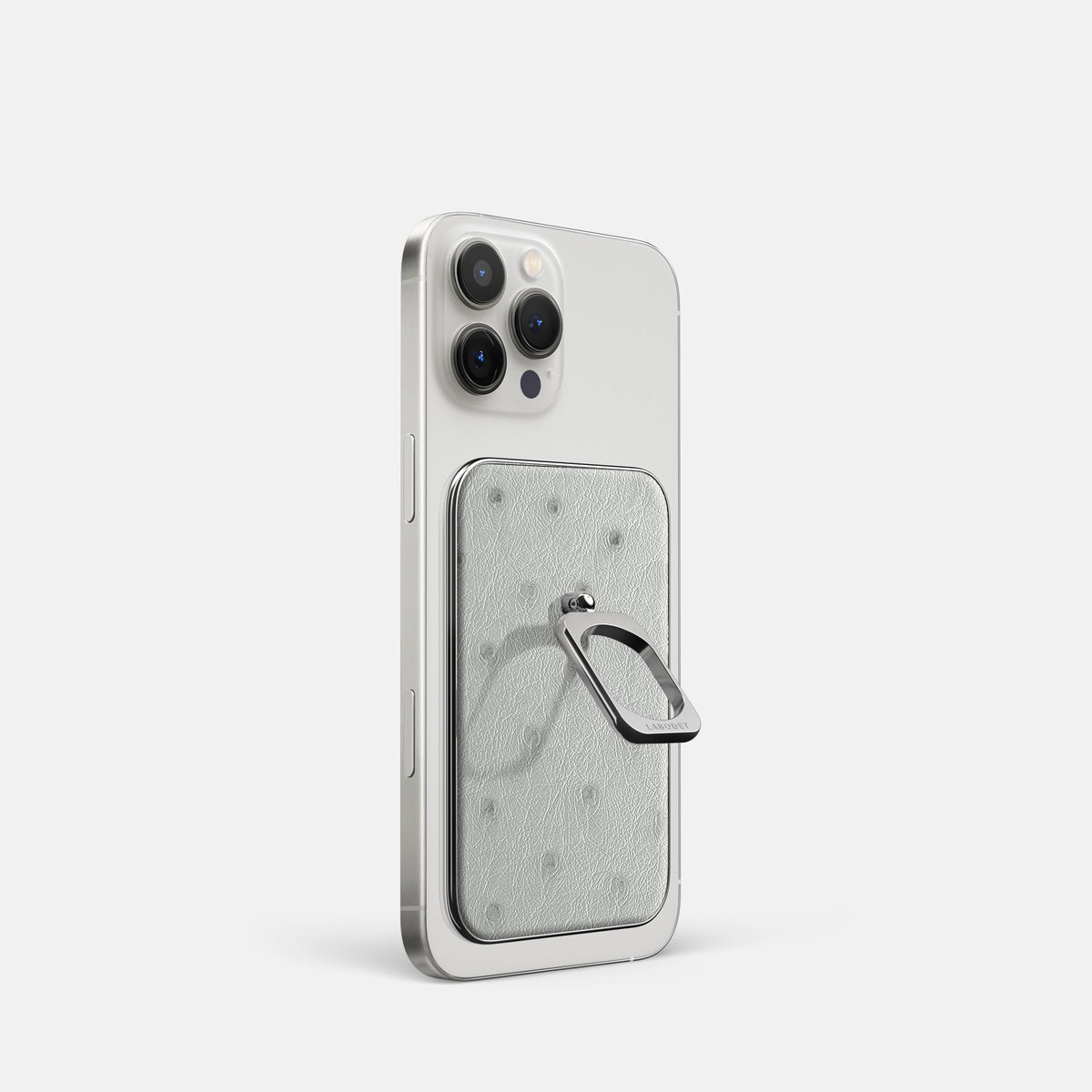 White iPhone 16 Pro MagSafe Ring Ostrich with Steel Metal -1 | White-Steel
