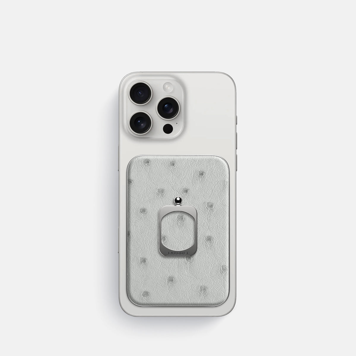 White iPhone 16 Pro MagSafe Ring Ostrich with Steel Metal -2 | White-Steel