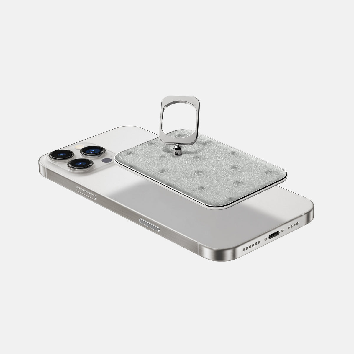 White iPhone 16 Pro MagSafe Ring Ostrich with Steel Metal -4 | White-Steel