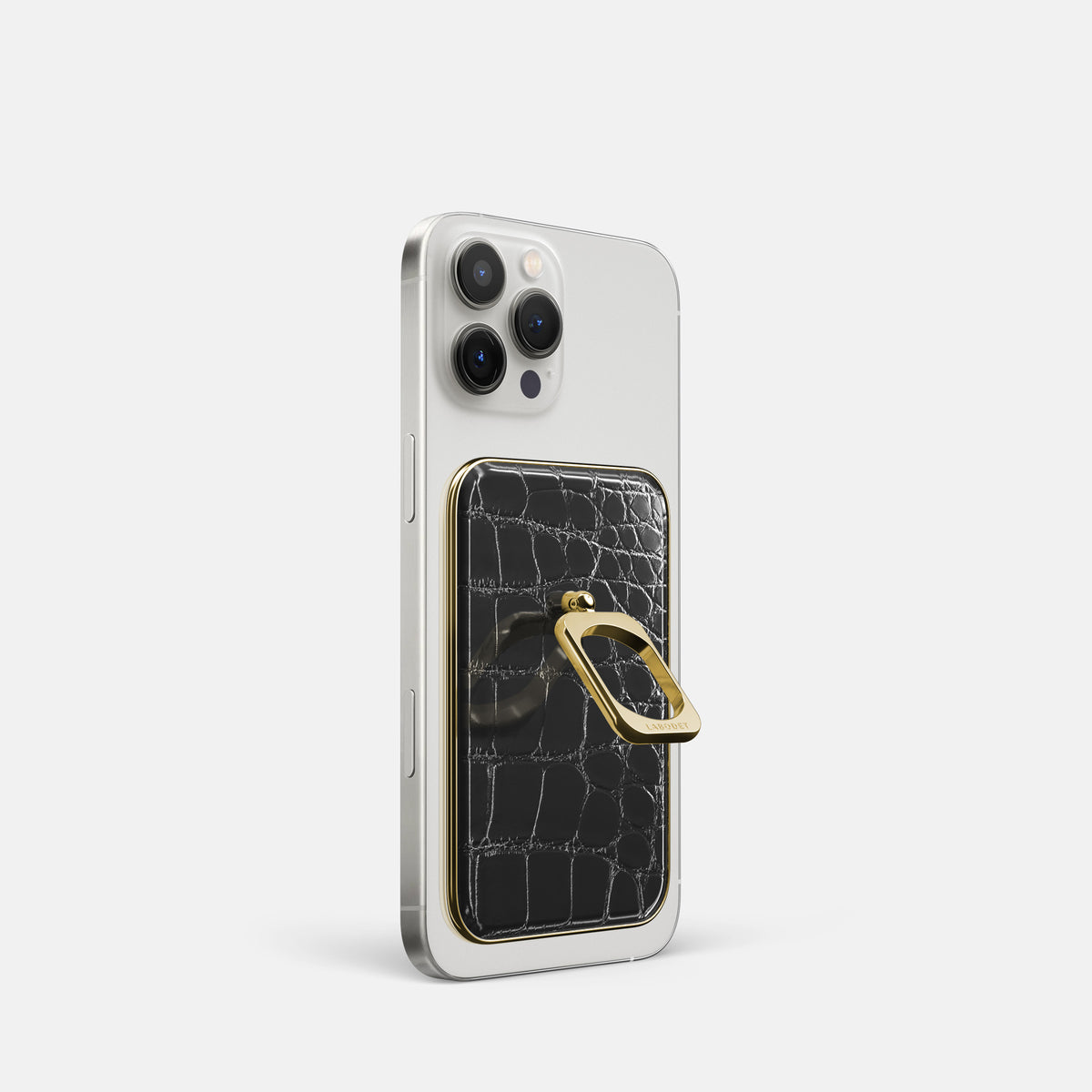 Havana-Black iPhone 16 Pro Magsafe Ring Patina Alligator with Gold Metal -1 | Havana-Black-Gold