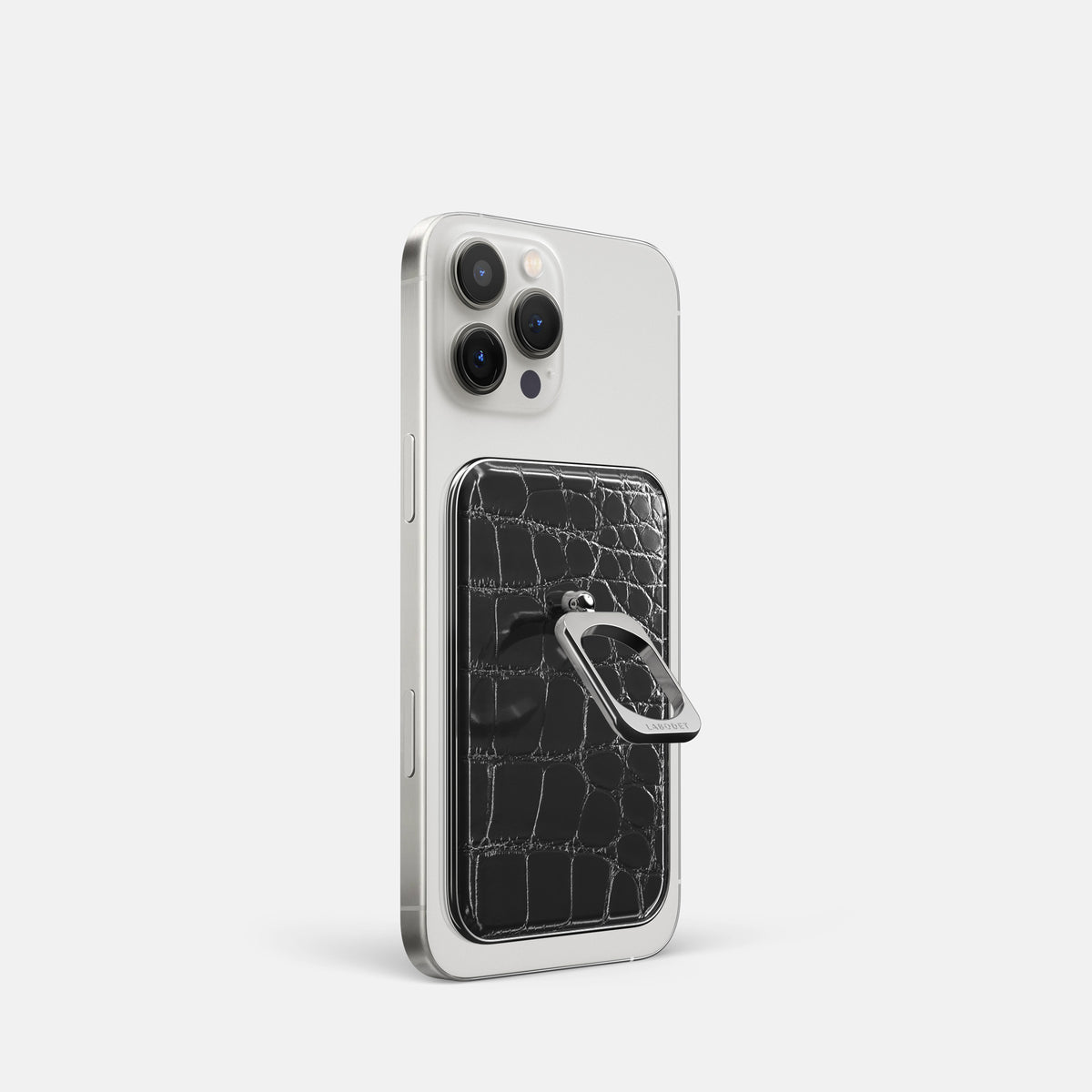 Havana-Black iPhone 16 Pro Magsafe Ring Patina Alligator with Steel Metal -1 | Havana-Black-Steel