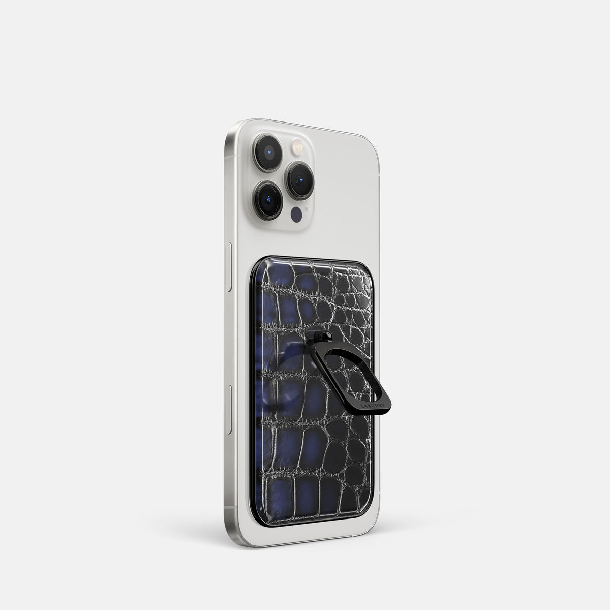 Havana-Blue iPhone 16 Pro Magsafe Ring Patina Alligator with Black Metal -1 | Havana-Blue-Black