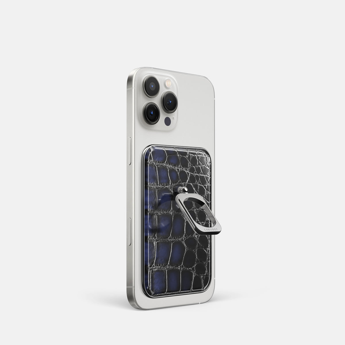 Havana-Blue iPhone 16 Pro Magsafe Ring Patina Alligator with Steel Metal -1 | Havana-Blue-Steel