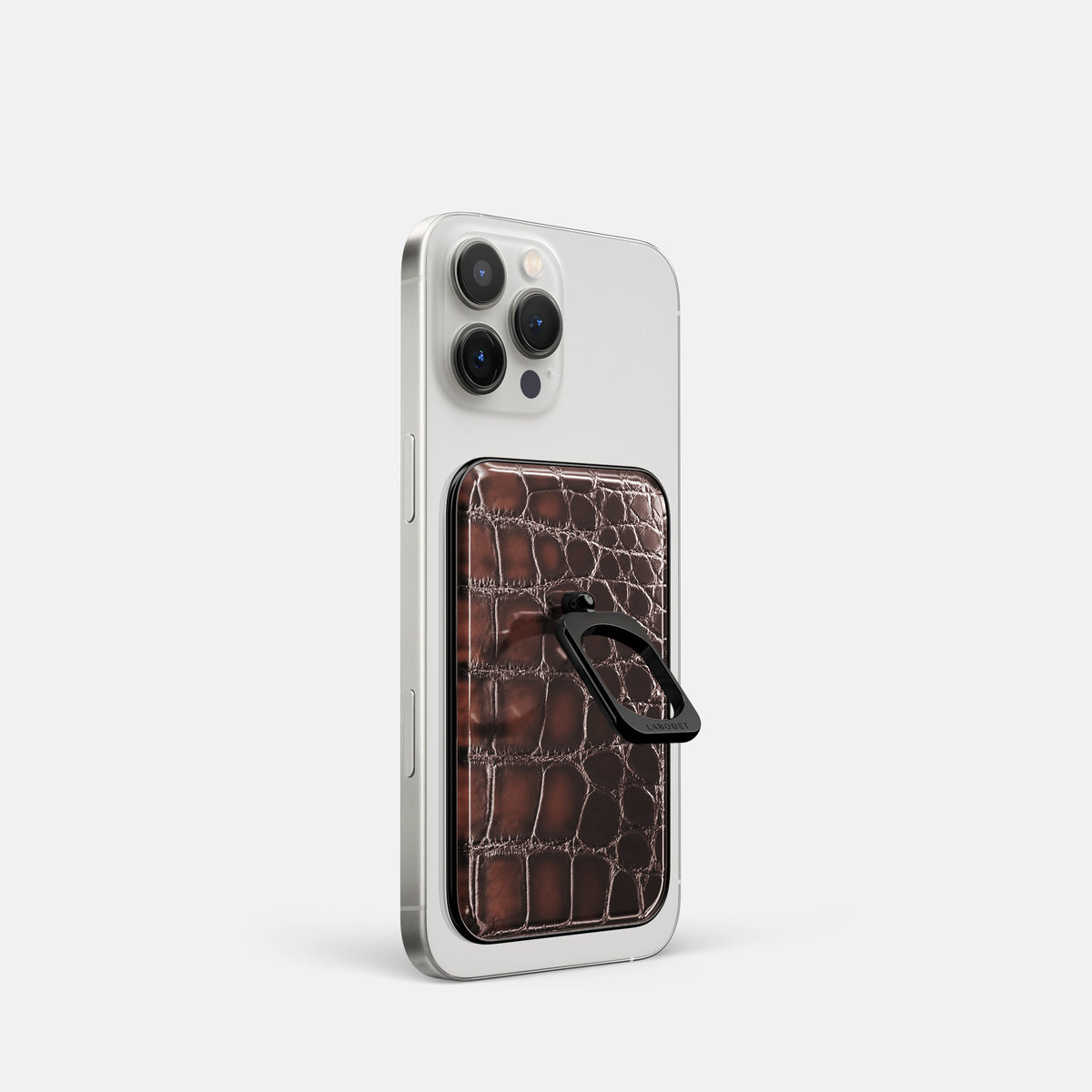 Havana-Brown iPhone 16 Pro Magsafe Ring Patina Alligator with Black Metal -1 | Havana-Brown-Black