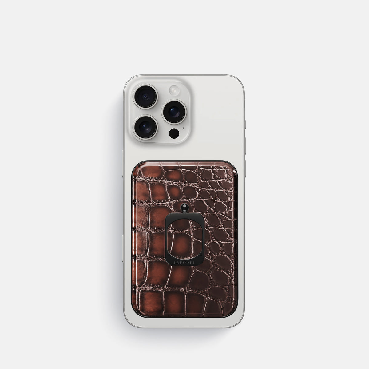 Havana-Brown iPhone 16 Pro Magsafe Ring Patina Alligator with Black Metal -2 | Havana-Brown-Black