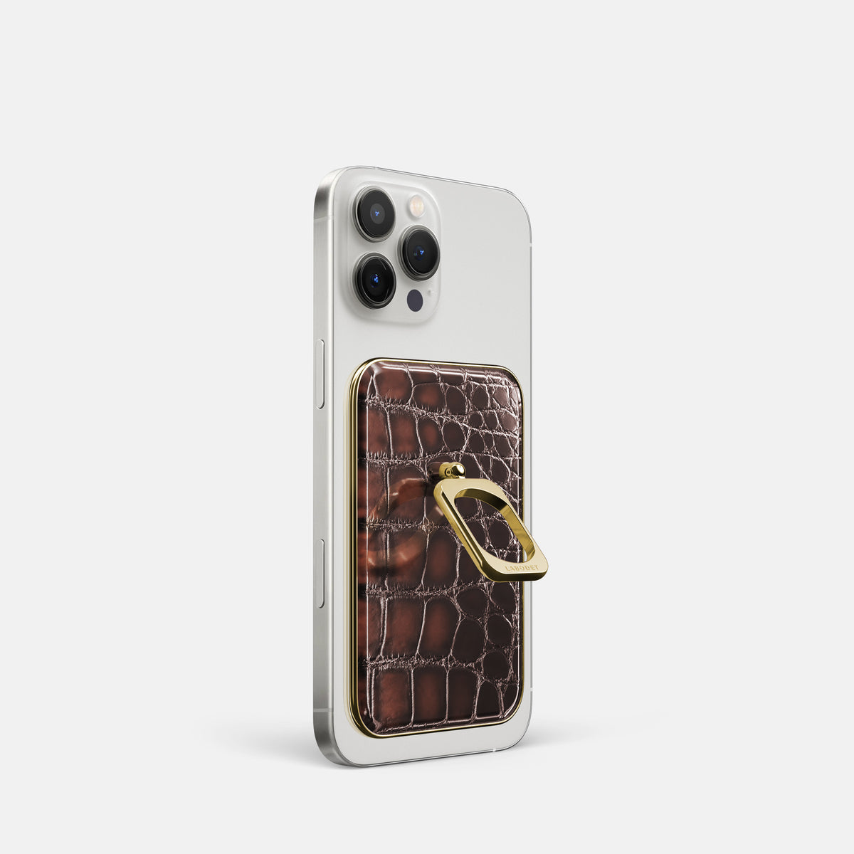 Havana-Brown iPhone 16 Pro Magsafe Ring Patina Alligator with Gold Metal -1 | Havana-Brown-Gold
