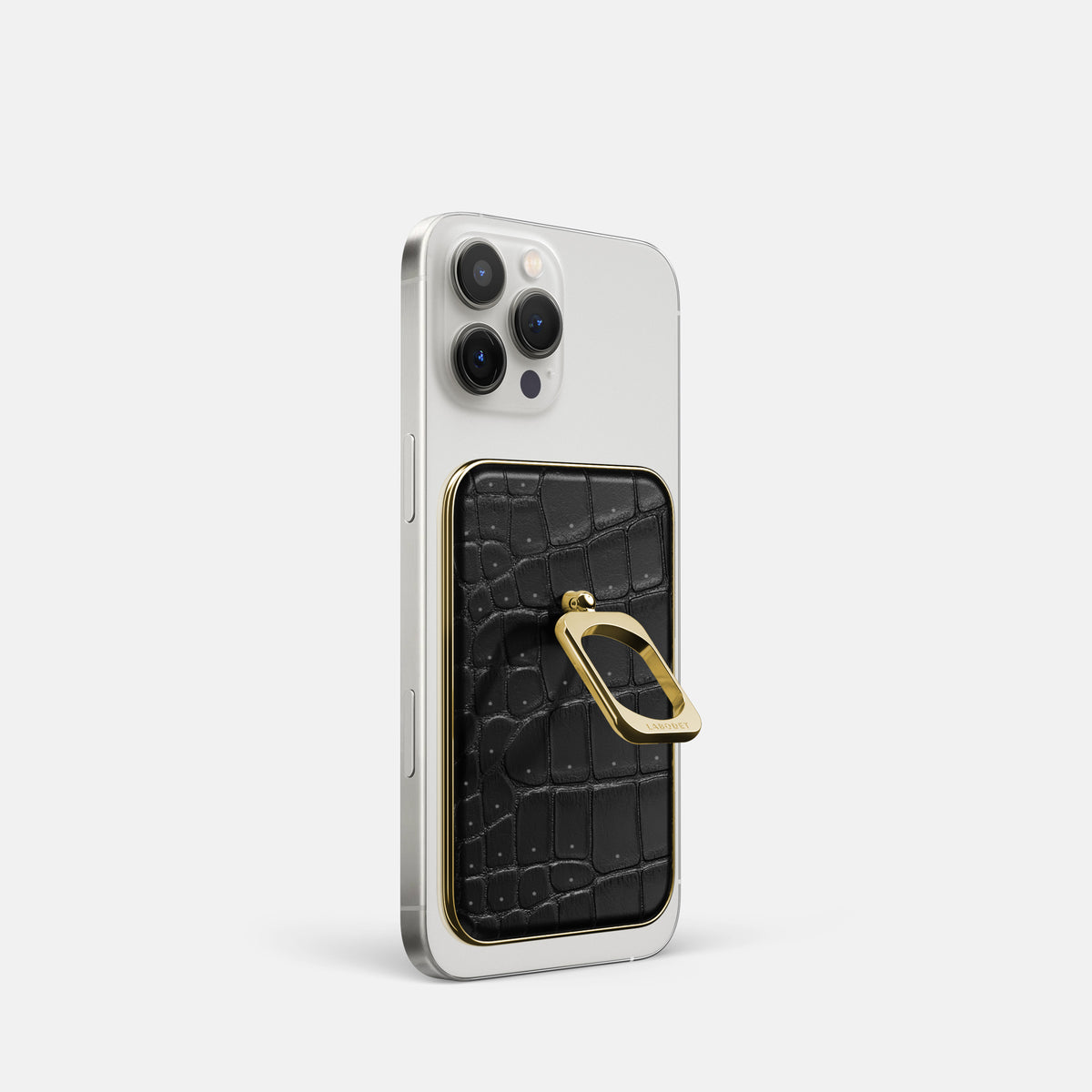 Black iPhone 16 Pro Magsafe Ring Porosus Crocodile with Gold Metal -1 | Black-Gold