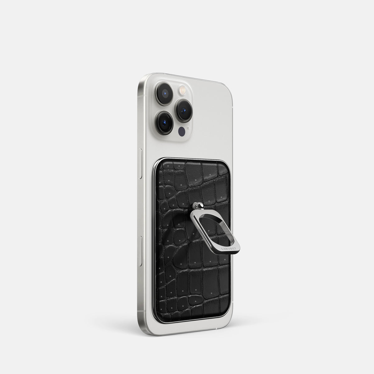 Black iPhone 16 Pro Magsafe Ring Porosus Crocodile with Steel Metal -1 | Black-Steel