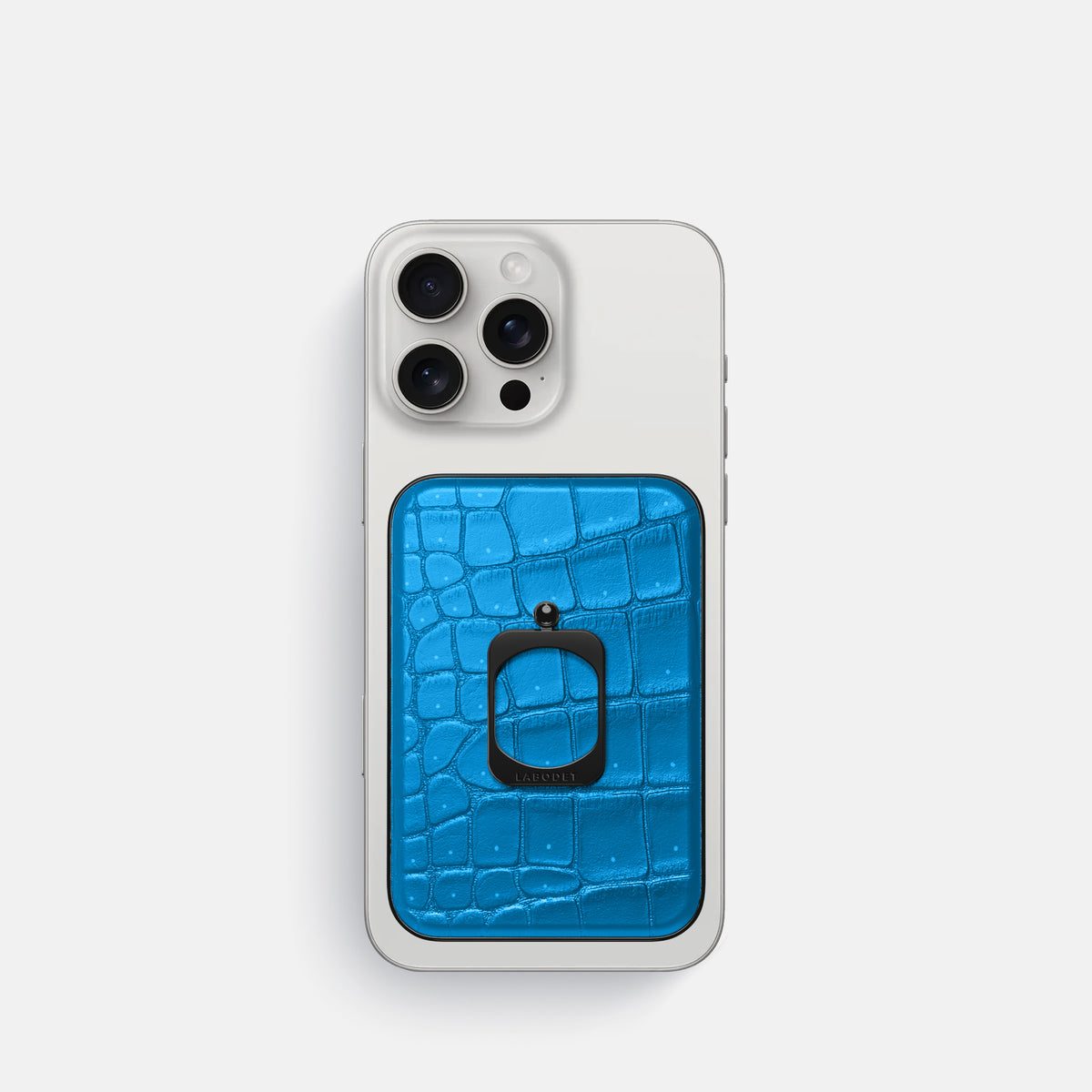 Blue-Lagoon iPhone 16 Pro Magsafe Ring Porosus Crocodile with Black Metal -2 | Blue-Lagoon-Black
