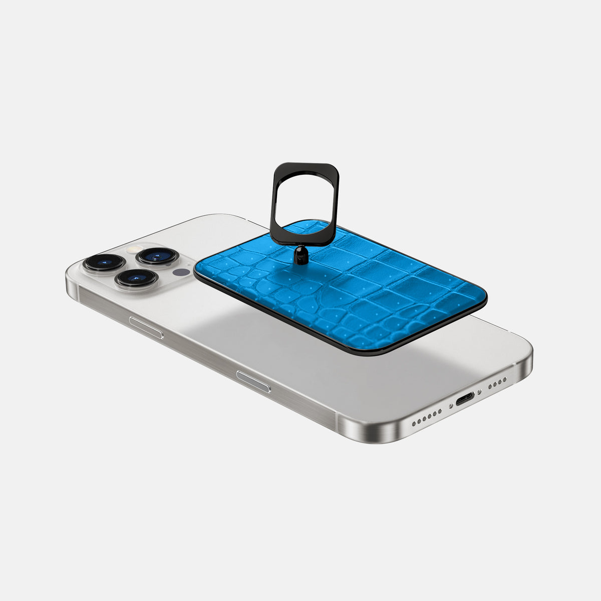 Blue-Lagoon iPhone 16 Pro Magsafe Ring Porosus Crocodile with Black Metal -4 | Blue-Lagoon-Black
