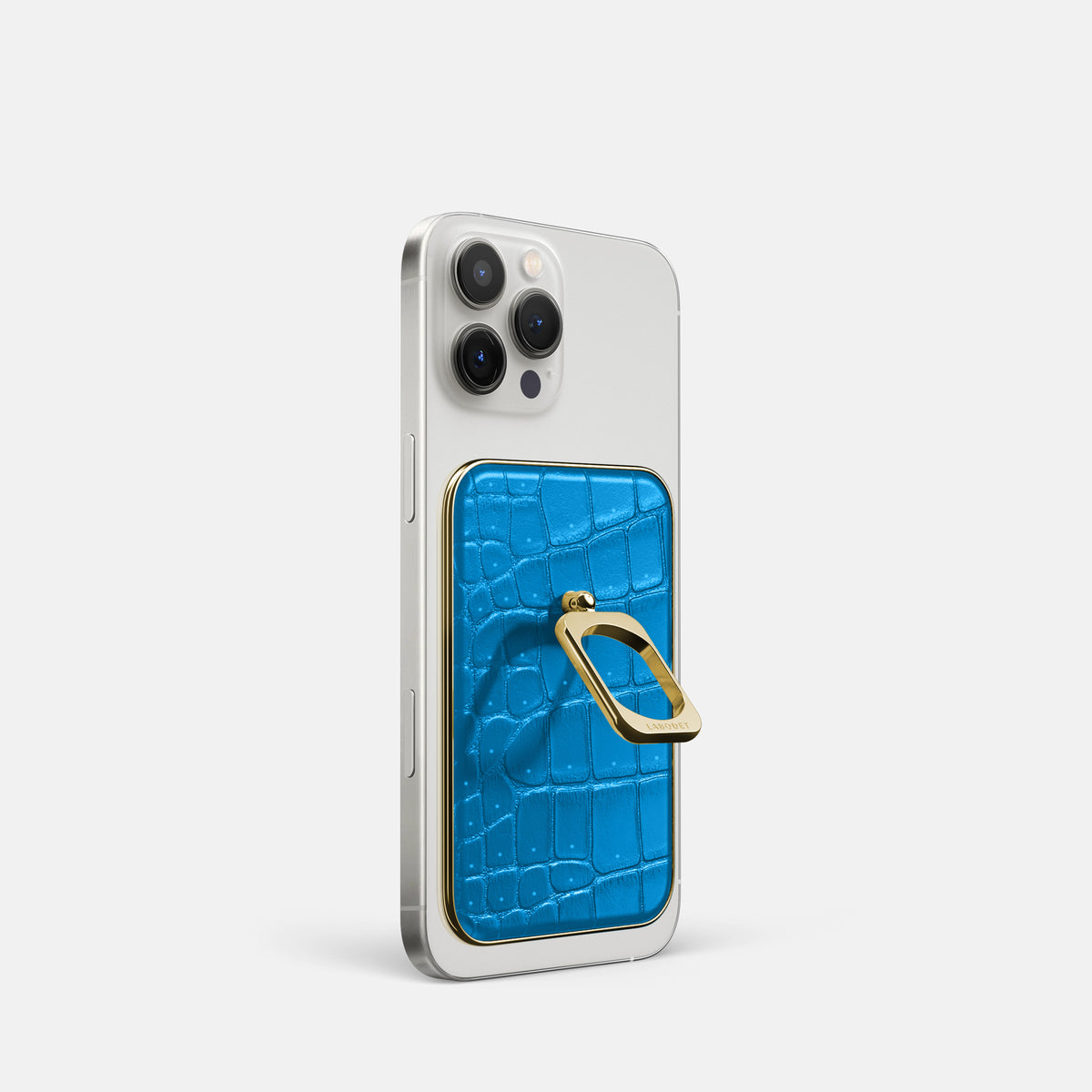 Blue-Lagoon iPhone 16 Pro Magsafe Ring Porosus Crocodile with Gold Metal -1 | Blue-Lagoon-Gold