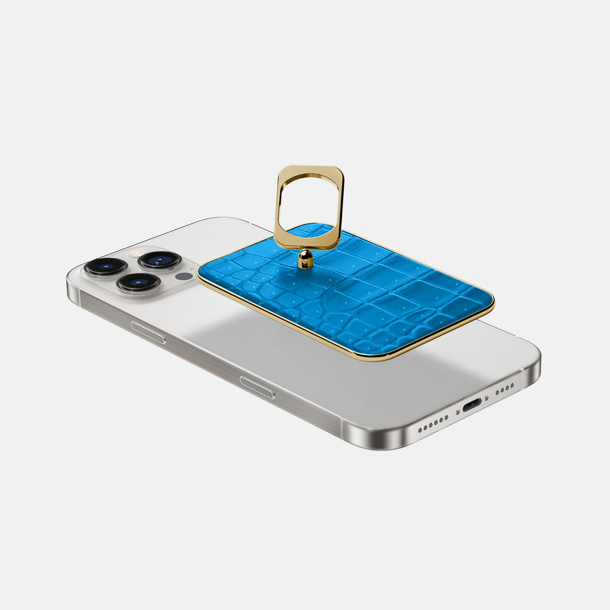 Blue-Lagoon iPhone 16 Pro Magsafe Ring Porosus Crocodile with Gold Metal -4 | Blue-Lagoon-Gold