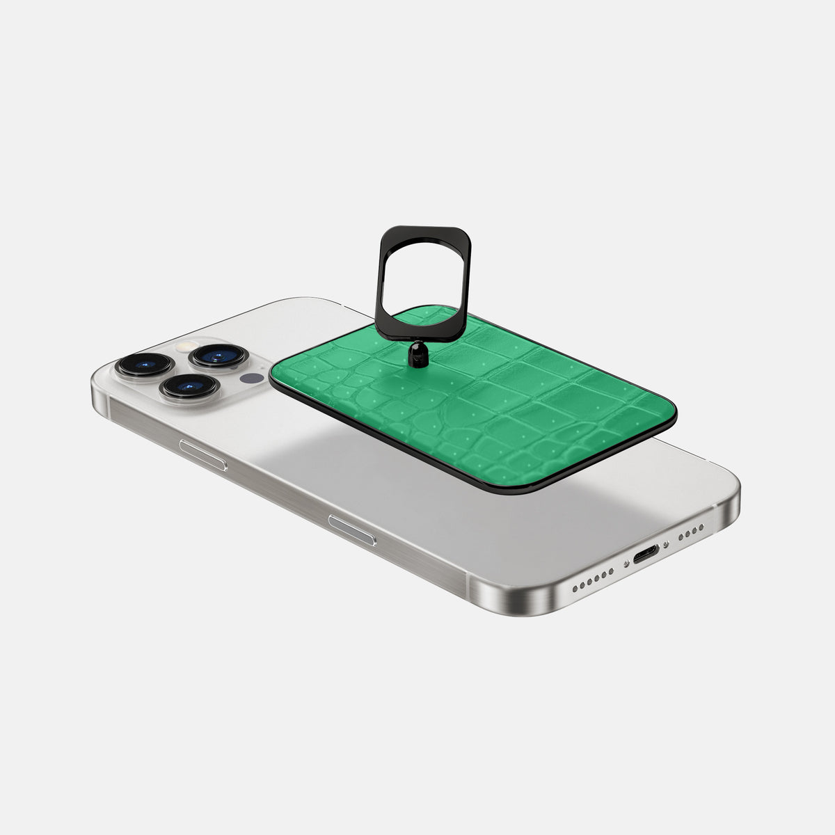 Cactus-Green iPhone 16 Pro Magsafe Ring Porosus Crocodile with Black Metal -4 | Cactus-Green-Black