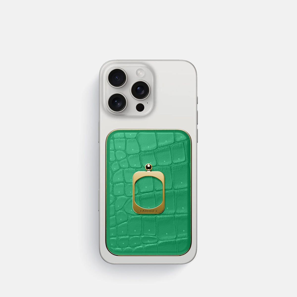 Cactus-Green iPhone 16 Pro Magsafe Ring Porosus Crocodile with Gold Metal -2 | Cactus-Green-Gold