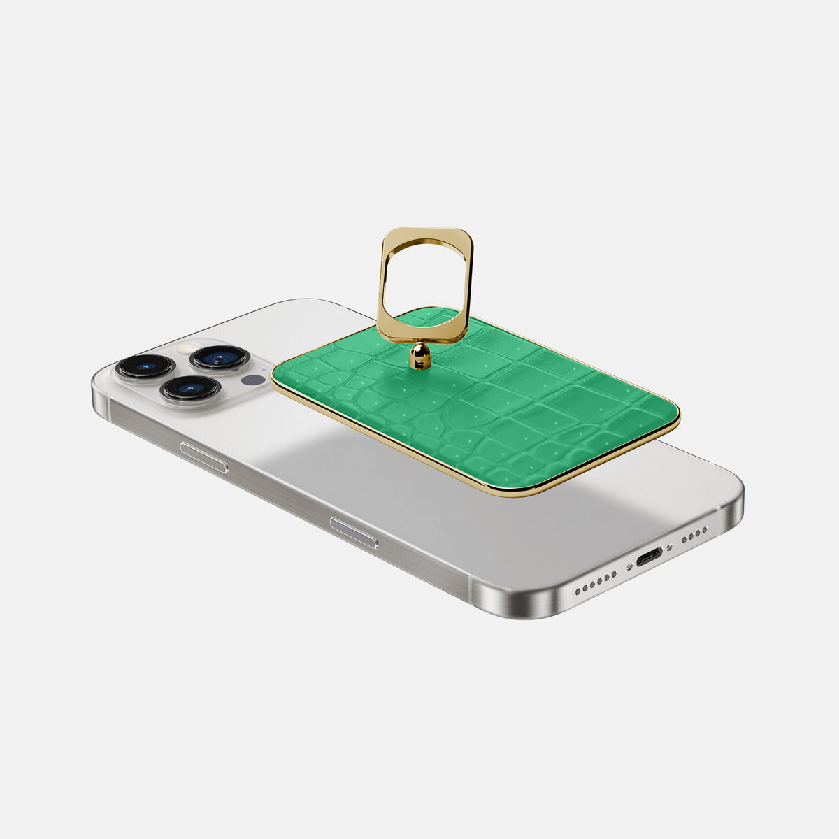 Cactus-Green iPhone 16 Pro Magsafe Ring Porosus Crocodile with Gold Metal -4 | Cactus-Green-Gold