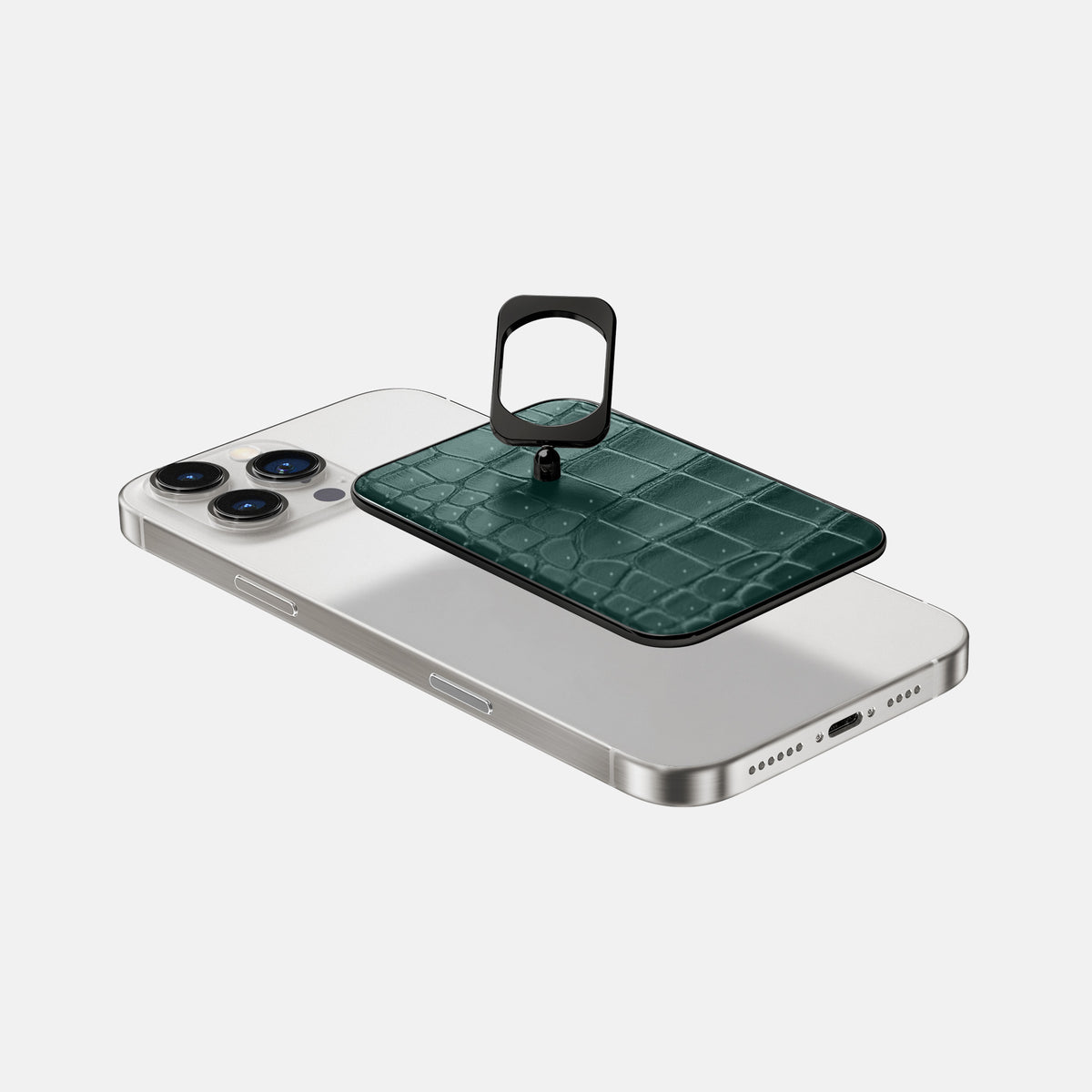 Dark-Forest iPhone 16 Pro Magsafe Ring Porosus Crocodile with Black Metal -4 | Dark-Forest-Black